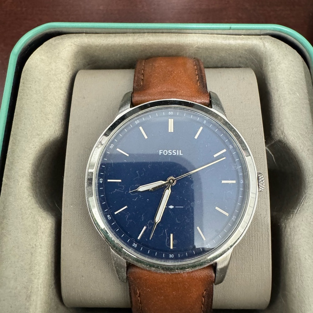 Fossil Navy Dial with Tan Leather Strap Watch
